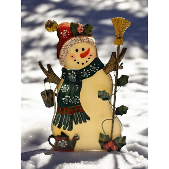 Snowman Stained Glass Votive Holder Multicolor Christmas Decor - Picture 1 of 5